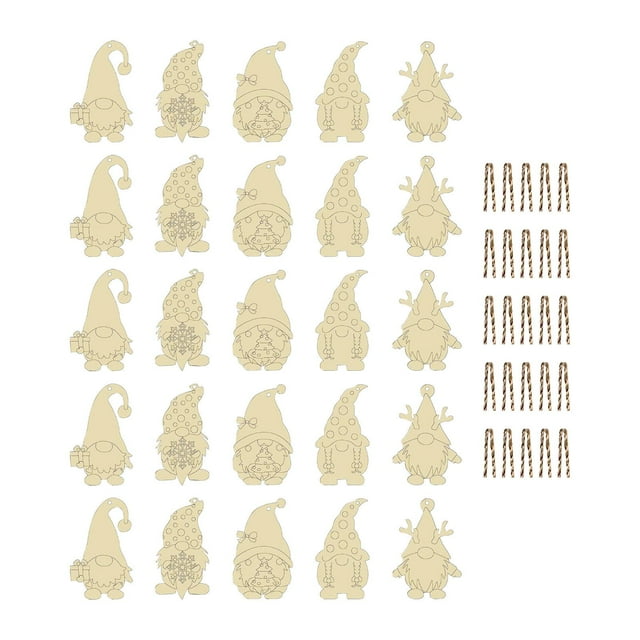 25 Pieces Christmas Unfinished Wooden Gnome Slices Multifunctional DIY Craft