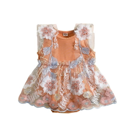

Musuos Baby Girls Mesh Floral Romper Dress Embroidery Party Tulle Bodysuit Dresses