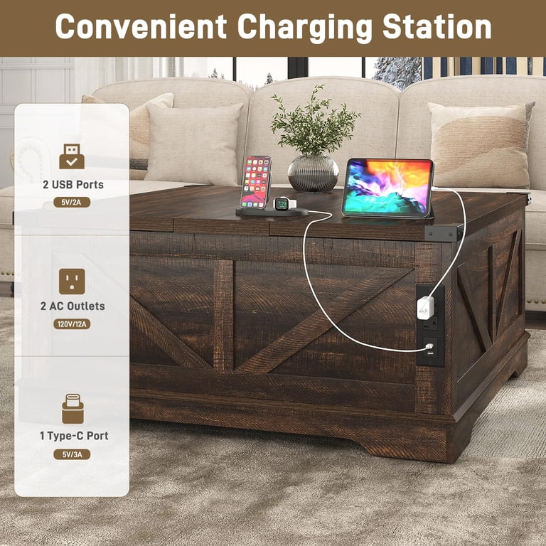 Chvans 40" Farmhouse Lift Top Coffee Table with Power Outlets photo 5