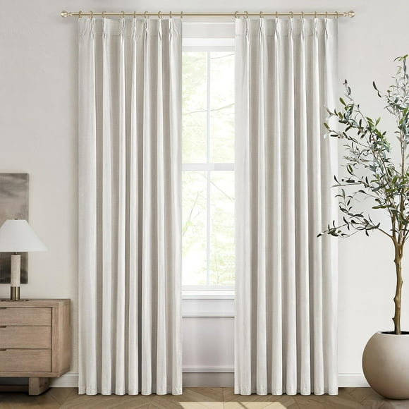 AIR-Neutral 86 Inch Nursery Blackout Window Curtains for Bedroom 86 Inches Long, Thermal Curtains for Summer Heat Blocking Linen Custom Made Drapes Pinch Pleated Back Tab Rustic (40"x86"2 Panels)