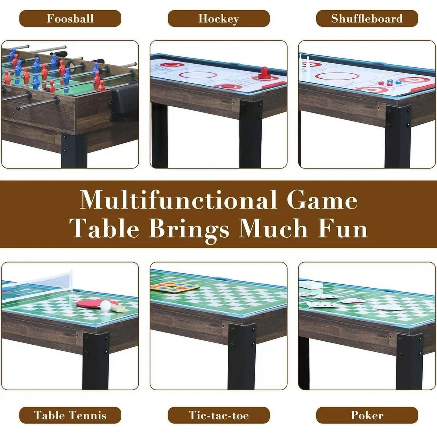 48'' 16 in 1 Multi Game Table Combo Game Table Set for Game Room, Multifunctional Game Table with Bow, Arrow, Basketball, Football, Hockey, Foosball, Shuffleboard, Ping Pong, Chess, Checkers, Bowling