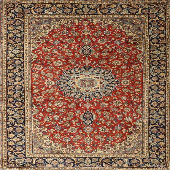 Ahgly Company Indoor Square Traditional Saffron Red Medallion Area Rugs, 6' Square