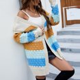 thumbnail image 3 of Ozmmyan Women's Solid Color Recreational Lapel Mid-length Cardigan Stripe Sweater Coat, 3 of 7