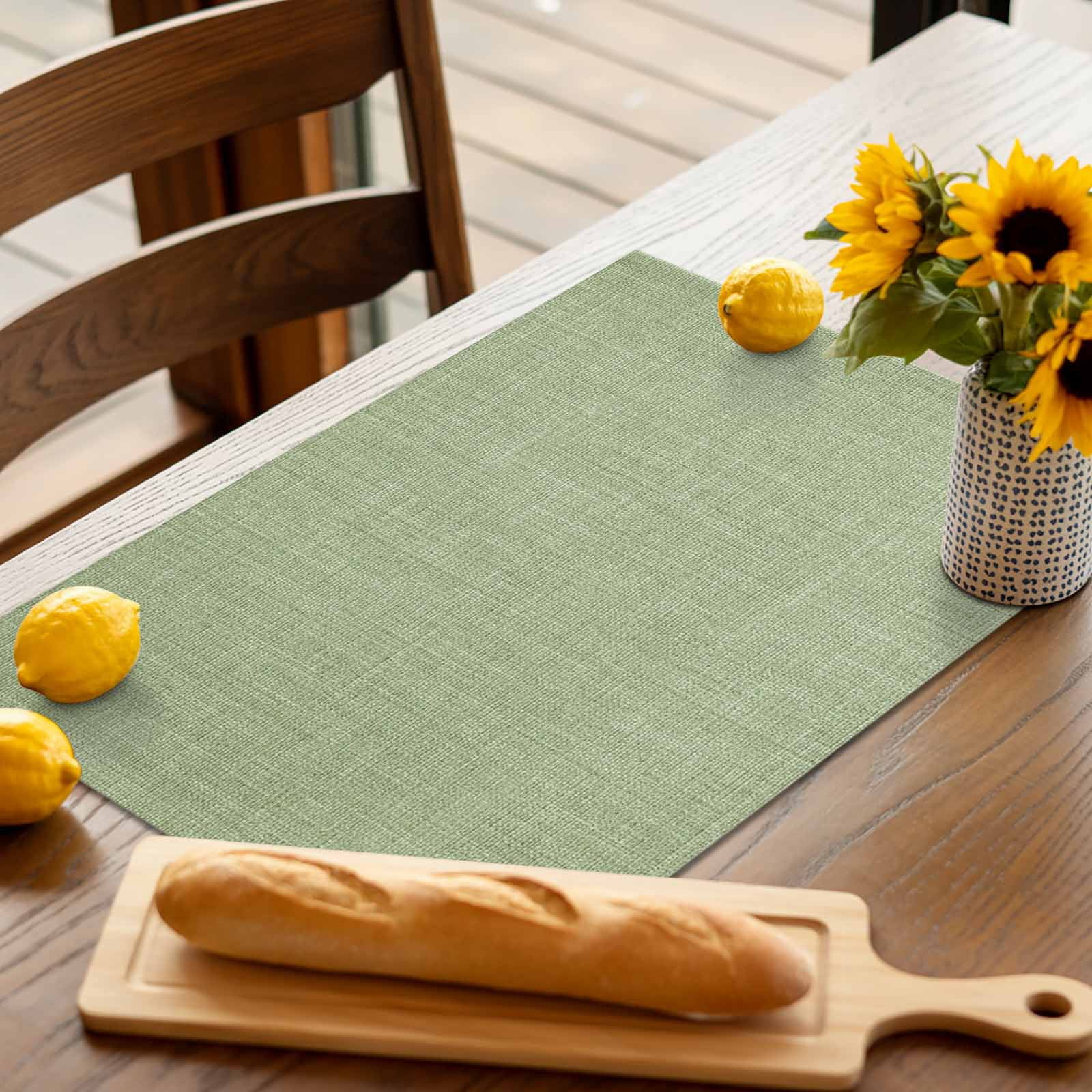 Placemats Set of 4, Sage Green Linen Texture Placemats Set of 4, Farmhouse Solid Color Tablemats Placemat Table Decoration for Kitchen Table Dinner Party Home Decor Indoor Outdoor 13x19 Inch