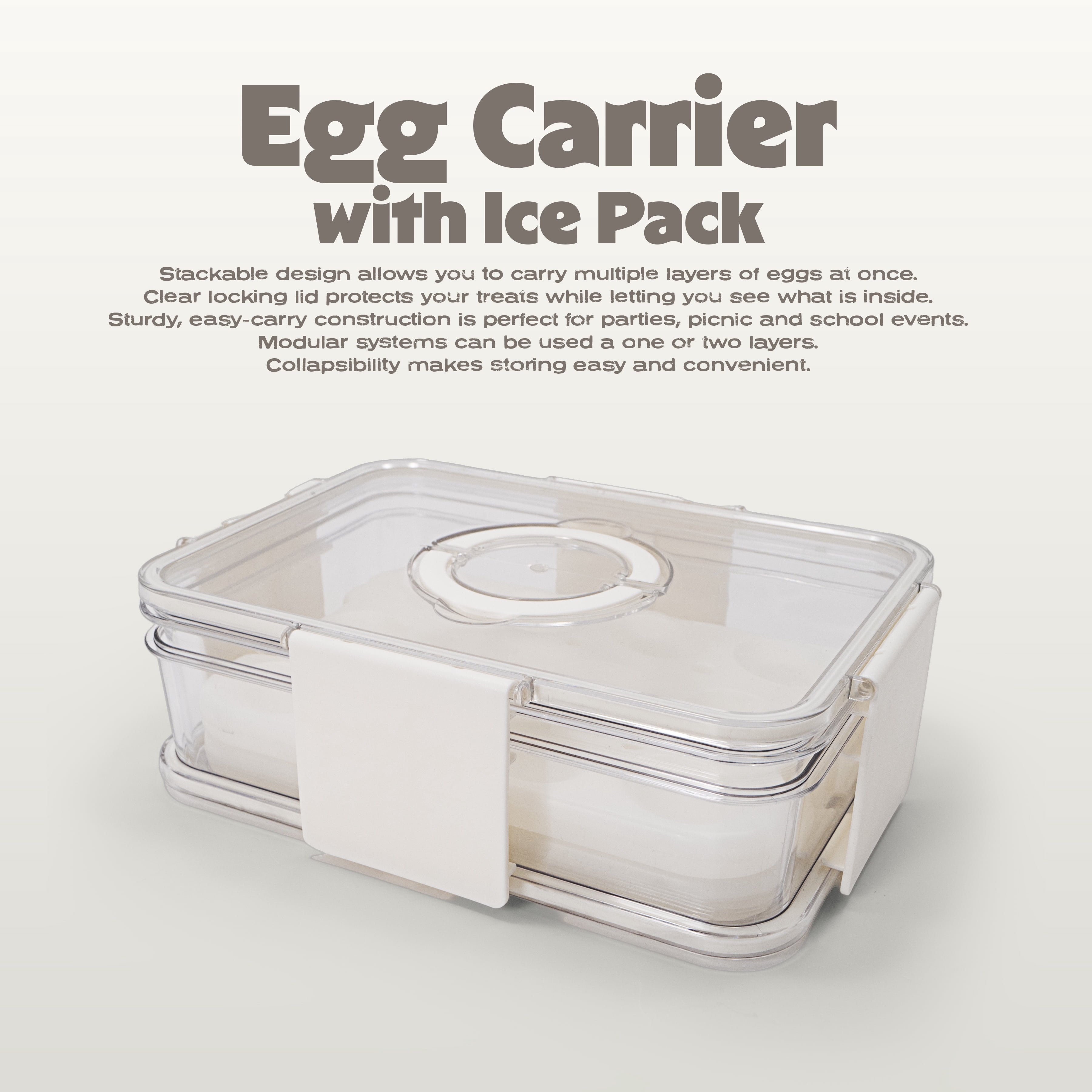 Cook with Color 2-Level Egg Carrier with Ice Packs for Chilled Storage, Holds up to 24 Eggs, Portable Food Storage Container with Locking Lid and Carry Handles, BPA-Free, Reusable, Dishwasher Safe