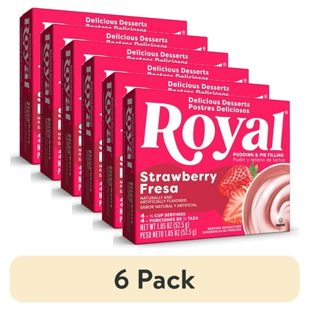 (6 pack) Royal Strawberry Instant Pudding Mix and Pie Filling, Fat-Free, 4 Servings, 1.85 oz Box