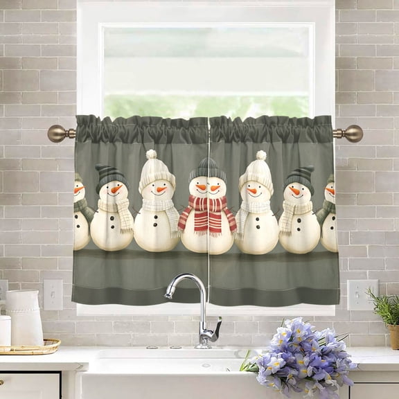 Yayeee Kitchen Curtains Tier Pair Light Filtering 27"x36" Rod Pocket Short Cafe Window Panel, Gray Snowmen
