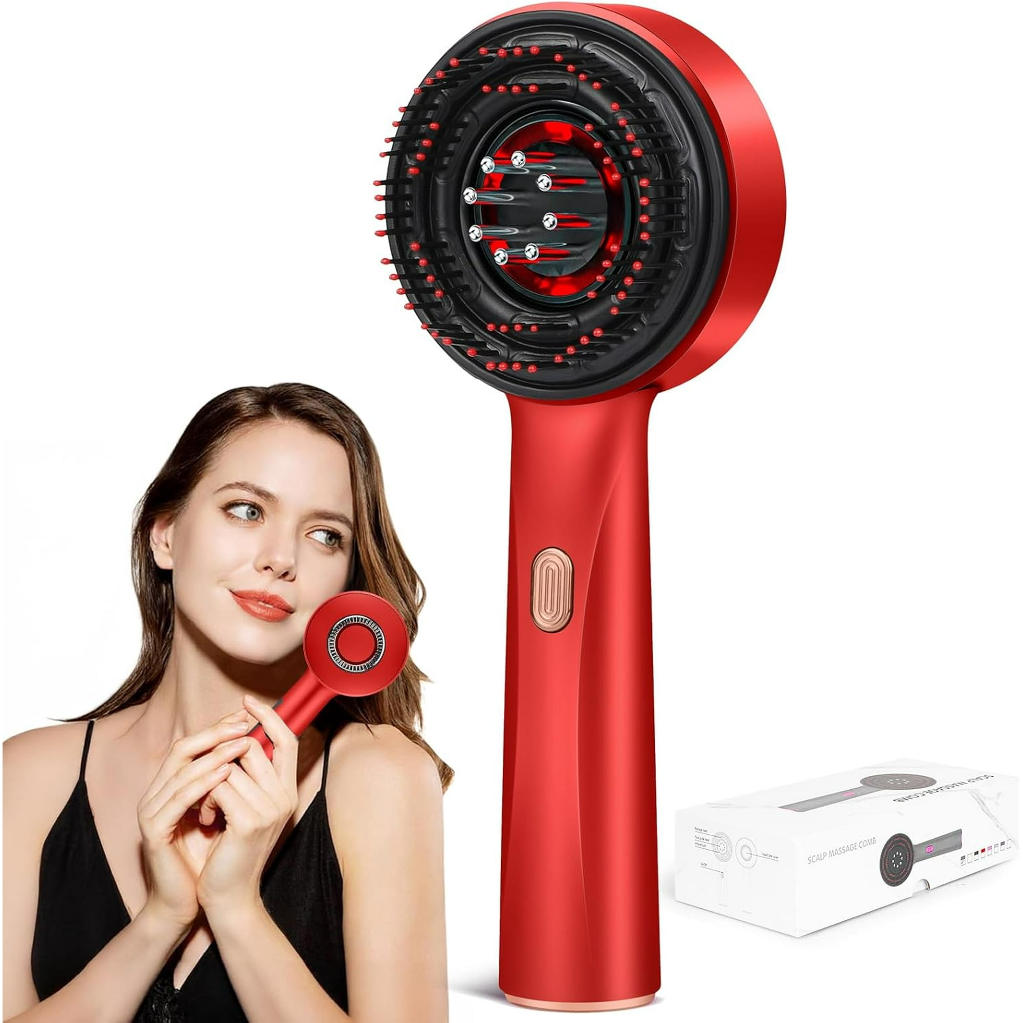 3 in 1 Hair Oil Applicator Comb, Scalp Massager with Oil Applicator, Cordless Electric Scalp Massager Brush, Portable Massager for Head, Deep Massage at Home for Muscle Relax, Red