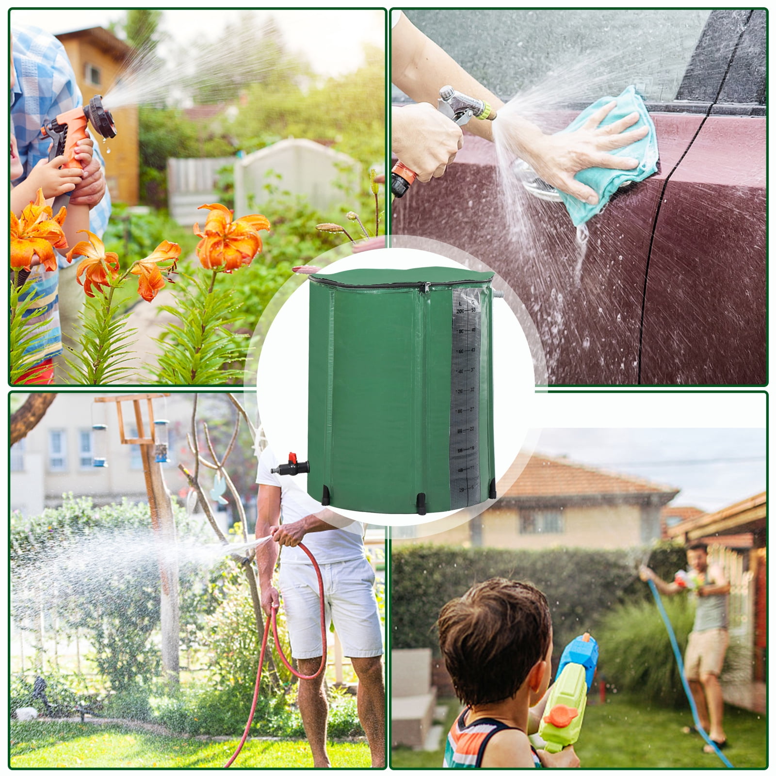 BAYUELSWU 50 Gallon Rain Water Collection Barrel, Portable Water Storage Tank Collapsible Rain Barrel with Scale, Rainwater Collection System Kit