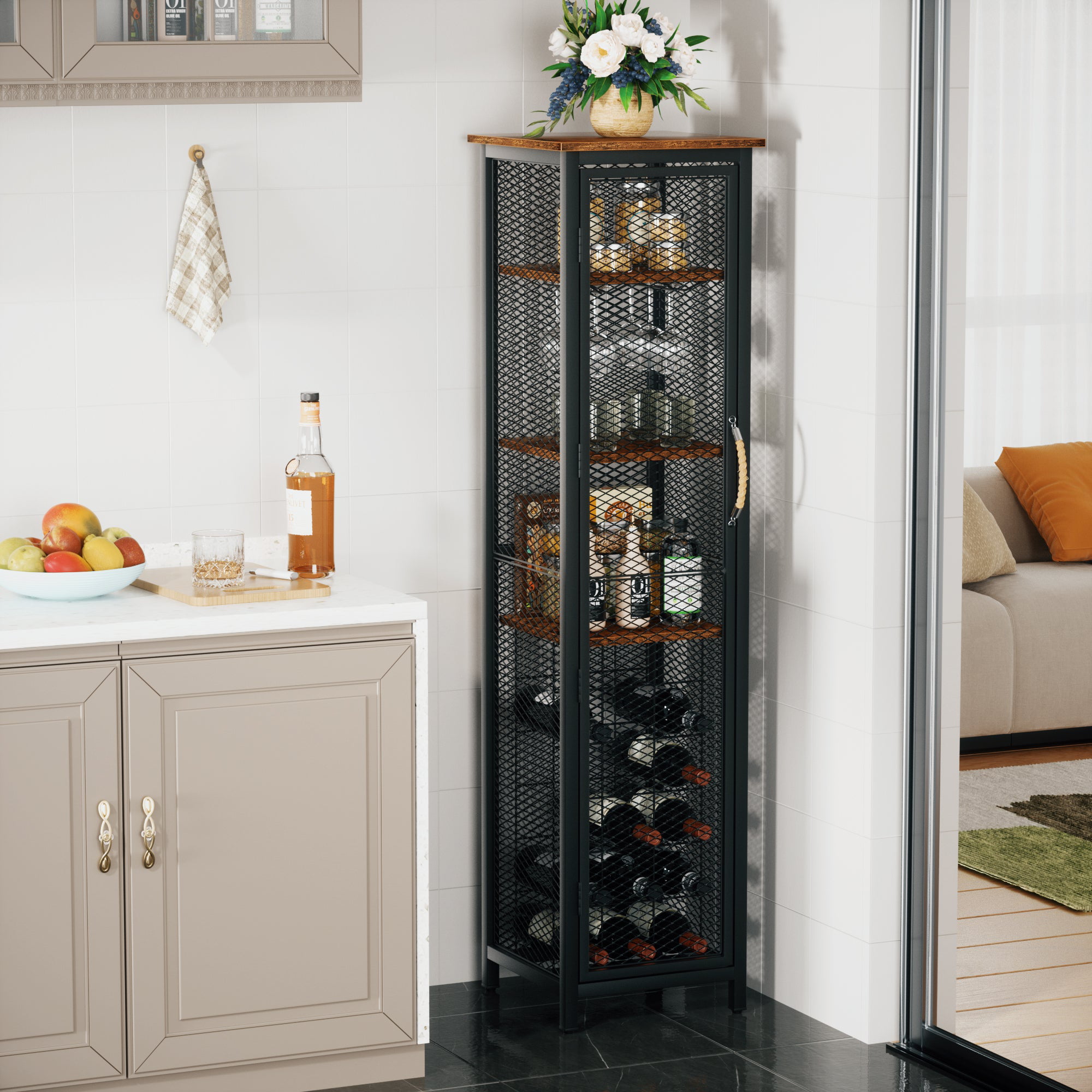VECELO 3-Tier Corner Wine Rack Freestanding Floor with Glass Holder, 1