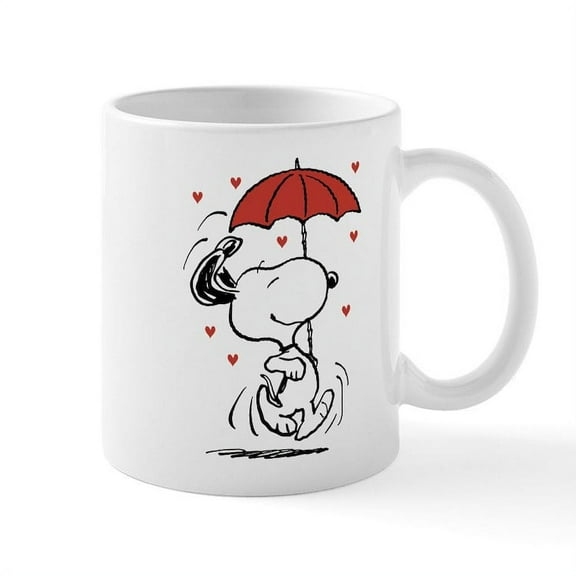 CafePress - Snoopy On Heart Mugs - 11 oz Ceramic Mug - Novelty Coffee Tea Cup