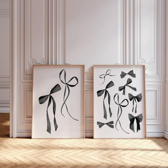Luvia Black Bow Trendy Set Of 2 Black White Prints Coquette Poster Preppy Prints Bedroom Decor Girly, Modern Wall Decor Set 2 Prints 8x12 UNFRAMED