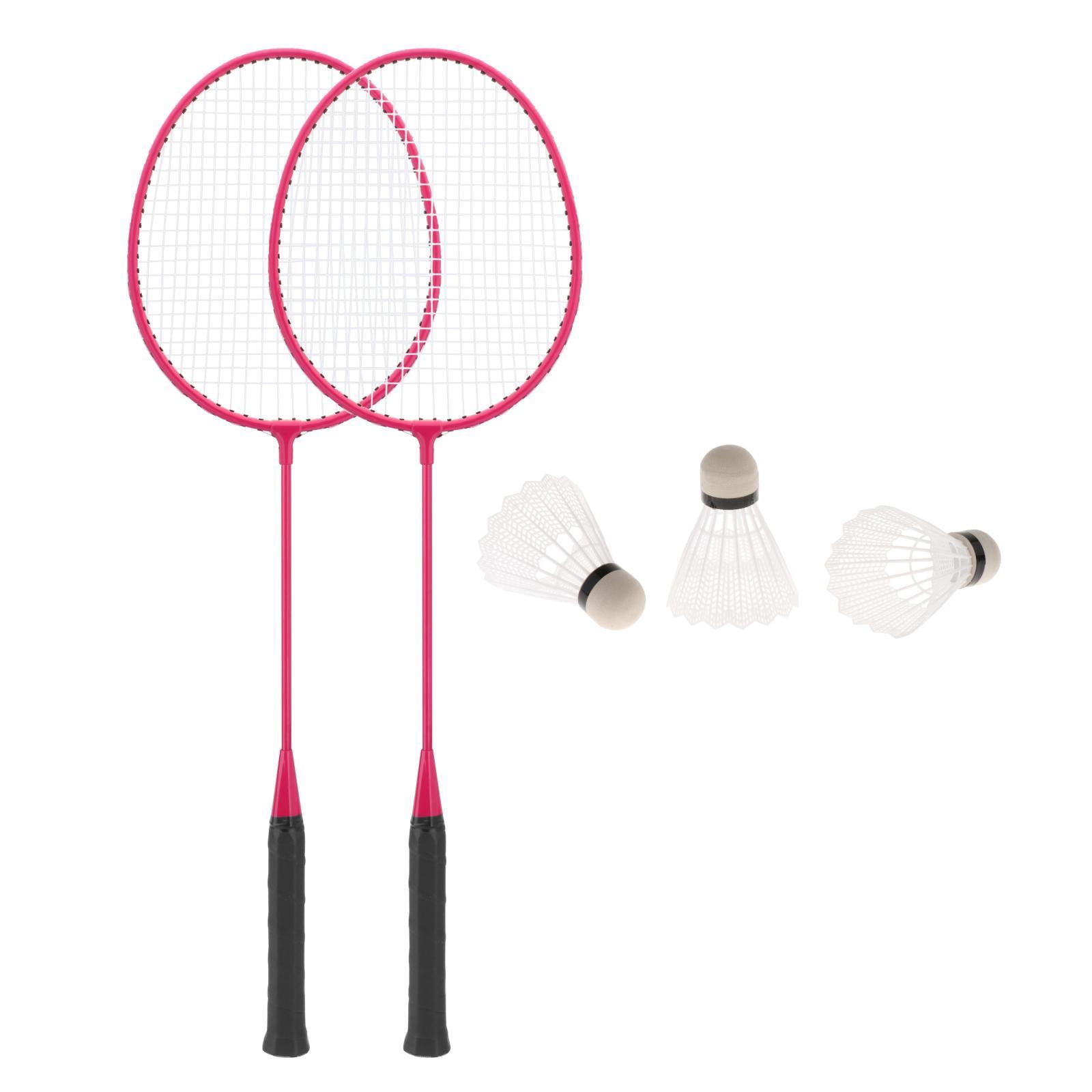 2Pcs Badminton Rackets with 3 Nylon Balls Family Training Badminton Racquets Pink