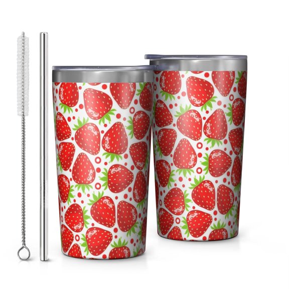 Red Strawberry Plants Fruit 10oz Tumblers Stainless Steel Tumbler with Lid and Straw,Vacuum Insulated Double Wall Travel Tumbler Cups with Cleaning Brush for Coffee, Tea