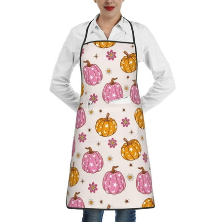 

Lukts Fall 70s Groovy Hippie 1 Pattern Kitchen Apron Waterdrop Resistant Apron with adjustable Aprons for Women and Men with Pockets Cooking Apron