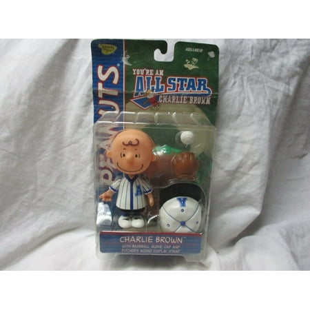 Peanuts Charlie Brown Baseball Figure In Red Uniform with Glove, Bat, Cap and Mo