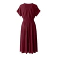 thumbnail image 6 of RUTAYY Women's Dress Casual V-Neck Solid Color Short Sleeve Waist Pleats Soft Comfortable Daily Wear Beach Vacation Dresses, 6 of 6