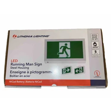 Lithonia Running Man and Arrow LED Exit Sign Light with Dual Emergency Light Standard