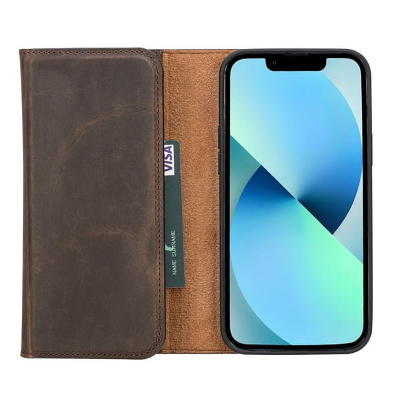 iPhone 14 Plus Trifold Full Grain Leather Wallet Case