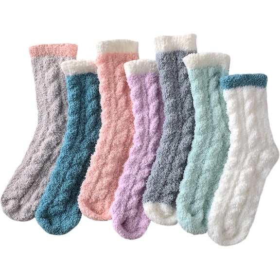 EclatChic 7 Pairs Fuzzy Socks for Women - Plush Fleece Non-Slip Slipper Socks, Ultra Soft & Cozy Winter Warm Sleeping Socks