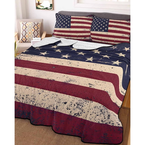 Vintage American Flag King Size Down Alternative Comforter, Lightweight Comforter Quilt Bedding Set with Pillow Shams Retro Rustic USA Flag All Seasons Bed Comforter Duvet Insert 96"x106"