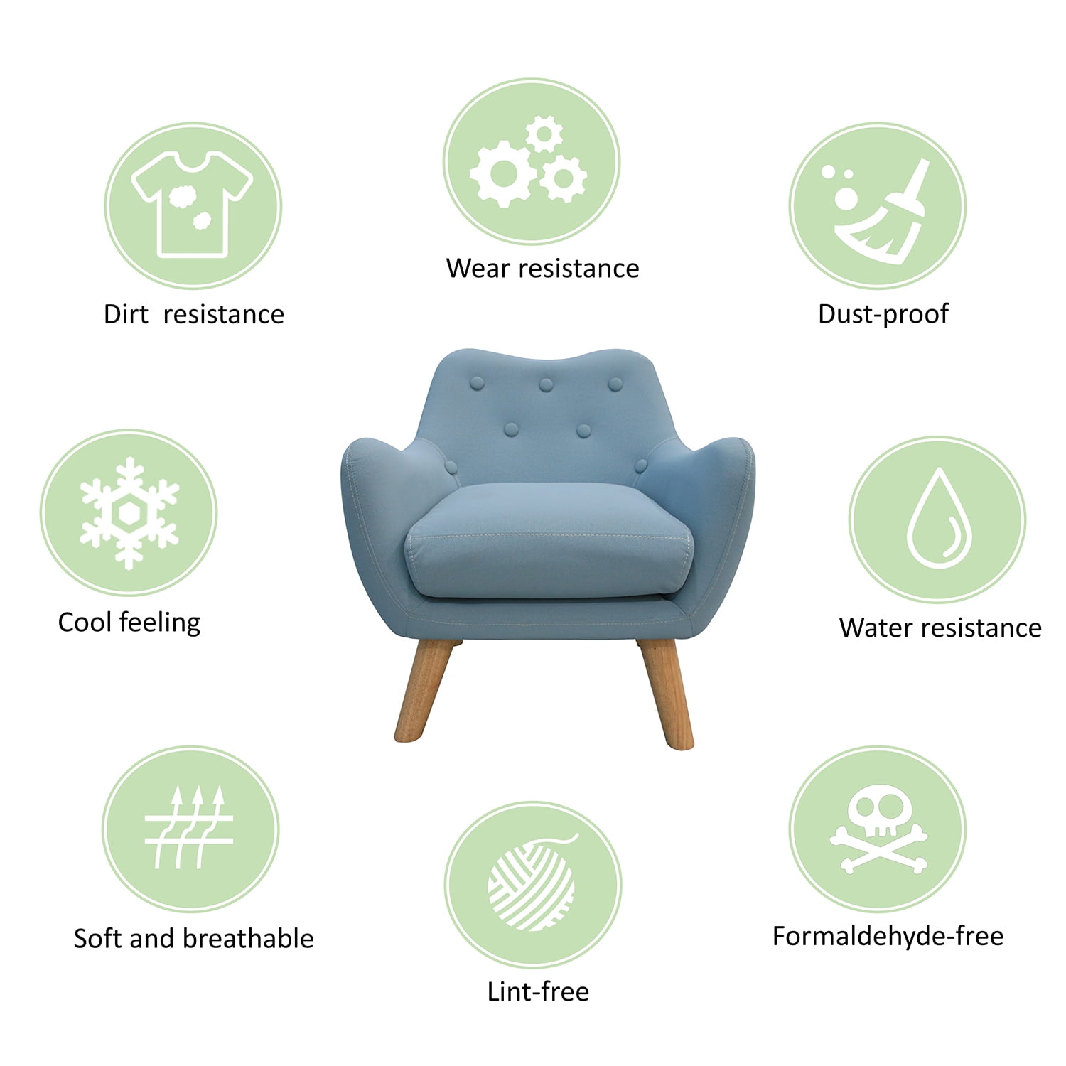 Kadyn Child Accent Armchair, Fabric Single Sofa Chairs with wooden legs, Upholstered Arm Chair for kids, Blue Kadyn Child Accent Armchair, Fabric Single Sofa Chairs with wooden legs, Upholstered Arm Chair for kids, Blue