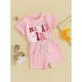 thumbnail image 3 of Baby Shorts Set, Short Sleeve Crew Neck Letters Print T-shirt with Shorts 2-piece Outfit, 3 of 9