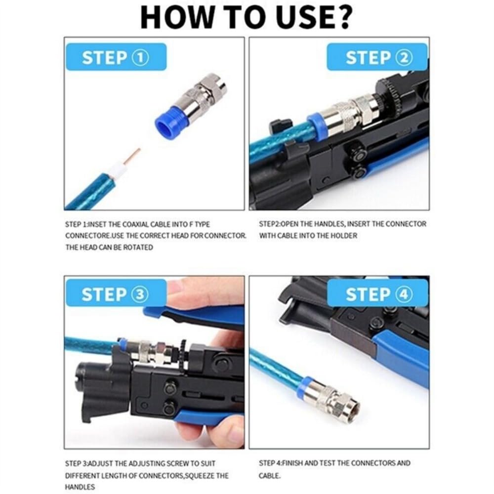 Coax Cable Crimper Coaxial Cable Pliers Compression Tool Adjustable Screw Head Pliers Crimping Tool For Coax RG59/RG6 F-Connectors