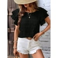 thumbnail image 5 of Womens Summer Tops Ruffle Short Sleeve Crewneck Shirts Textured Ladies Elegant Business Blouses Dressy Casual Black L, 5 of 6