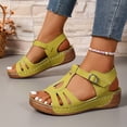 thumbnail image 4 of Rokment Womens Orthopedic Wedges Walking Gladiator Sandals Comfortable Fashion Casual Leather Platform Arch Support Orthotic Chunky Mid Heel Beach Summer Shoes Green Size 6.5, 4 of 9