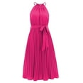 thumbnail image 5 of VSSSJ Women Sexy Spaghetti Strap Sleeveless Pleated Dresses Summer Casual Halter Neck Solid Color Belted Swing Beach Midi Dress, 5 of 6