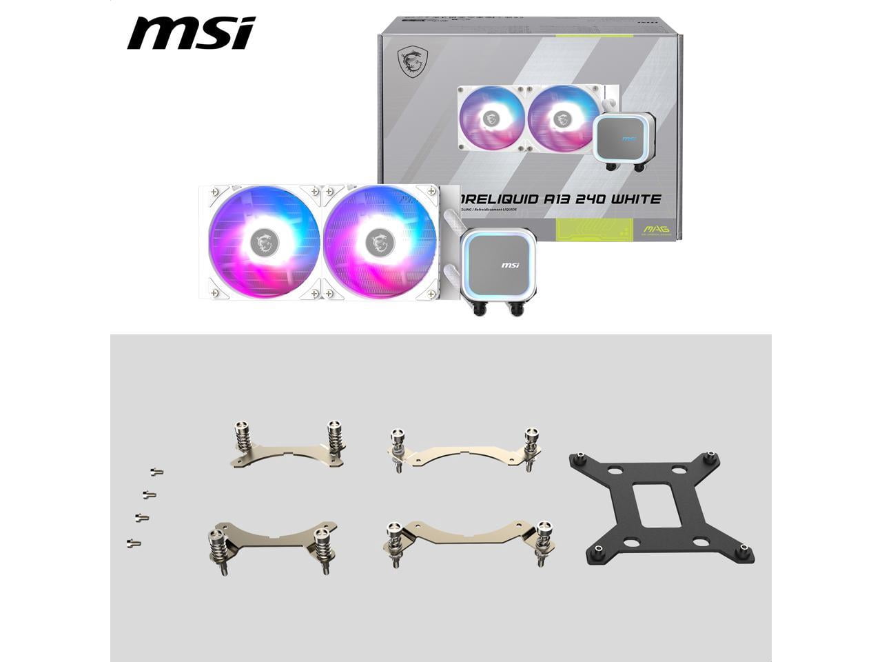 MSI MAG Coreliquid A13 240 WHITE ARGB Liquid CPU Cooler - 240mm AIO, Intel AMD (LGA 1700/1851/AM4/AM5), Pre-installed Fans - White