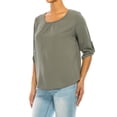 thumbnail image 2 of Women's Casual Round Neck Blouse with Adjustable Roll Tab Sleeves, 2 of 6