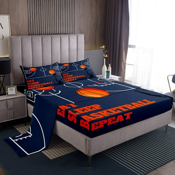 Erosebridal Basketball Sheet Set Twin for Teens, Orange Bedding Sets Twin Size, Sports Theme Decor 3-Piece
