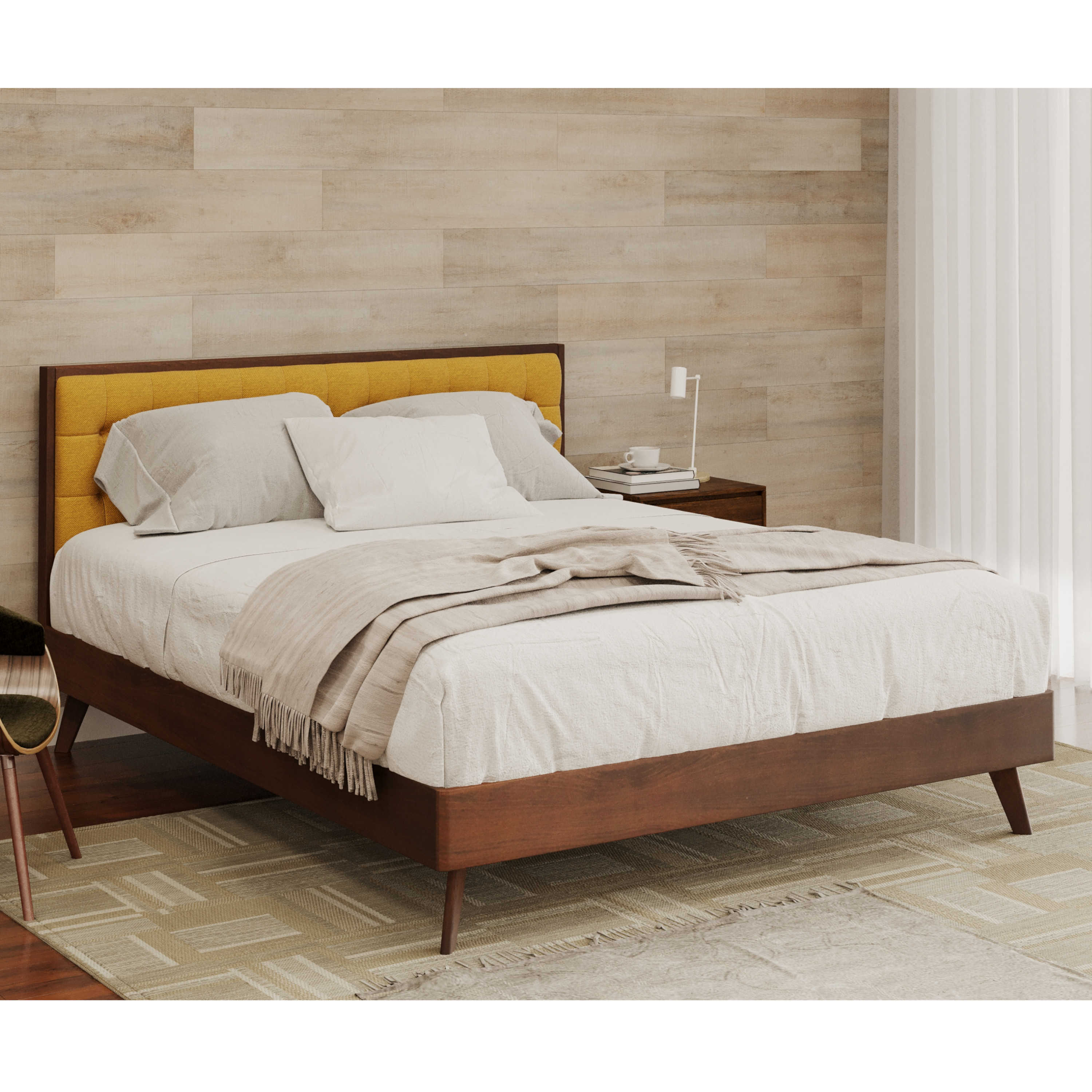 DG Casa Soloman Mid Century Modern Tufted Upholstered Platform Bed