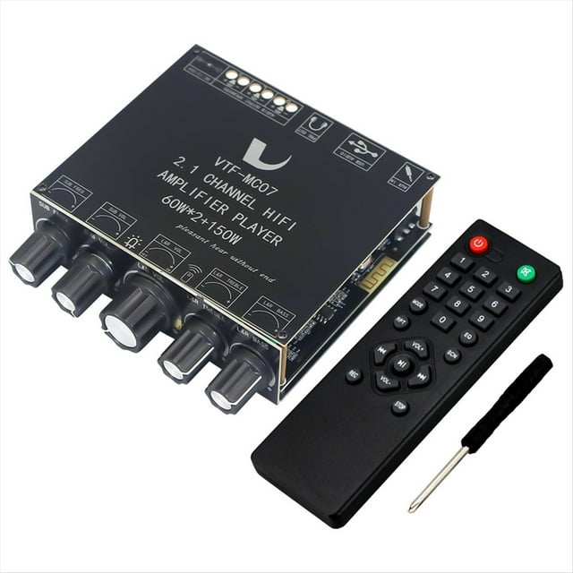 Placa Amplificadora de Potencia Bluetooth 5.3 con Subwoofer de 2 X 60 W + 150 W, Tarjeta de Sonido USB, Ecualizador de Audio de 2.1 Canales, Módulo Amplificador Clase D A