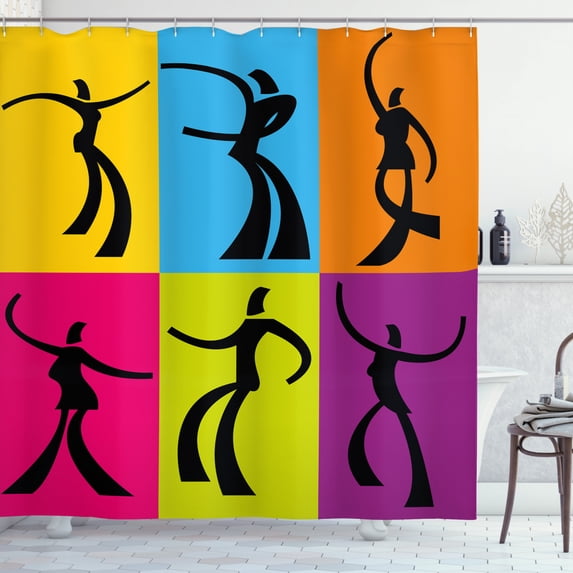Ambesonne Silhouette Shower Curtain, Dancers Colors, 69"Wx75"L, Charcoal Grey Multicolor