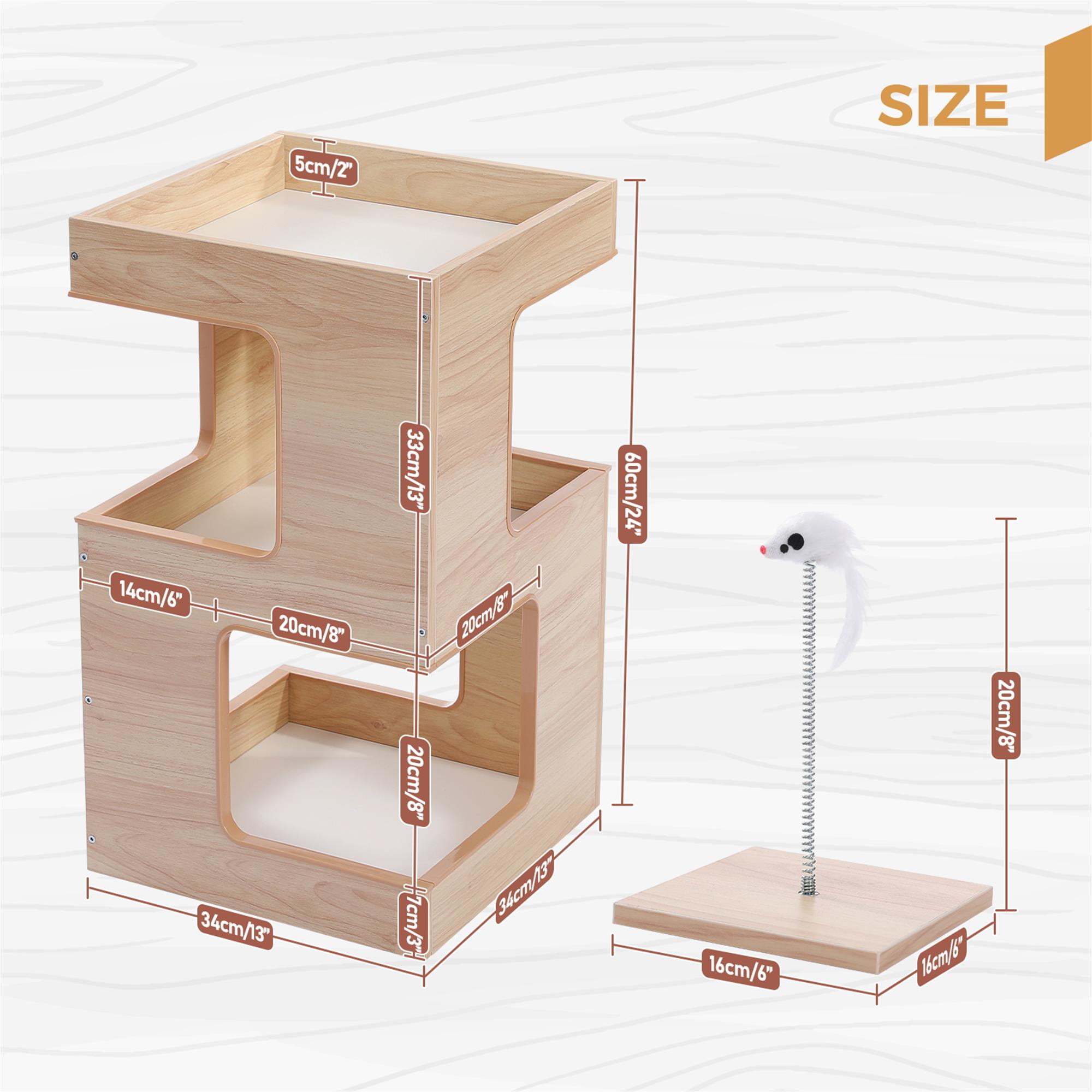 Pefilos 23.6" Cat Tree House for Indoor Cats, Wood Cat House for Kittens, Cat Condo with Free Cat Toy, Scratching Pad and Removable Soft Mats, Beige Pefilos 23.6" Cat Tree House for Indoor Cats, Wood Cat House for Kittens, Cat Condo with Free Cat Toy, Scratching Pad and Removable Soft Mats, Beige