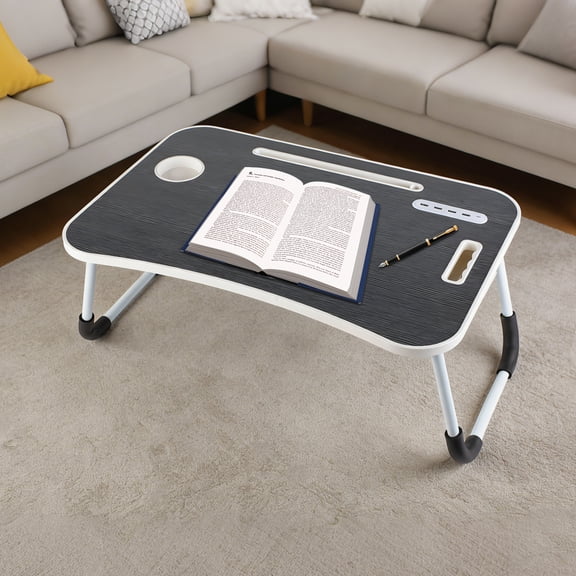 Foldable Laptop Lap Desk with 4 USB Ports Storage Drawer and Cup Holder Portable Bed Tray Table Stand for Couch Floor Fits 17 Inch Laptop Black