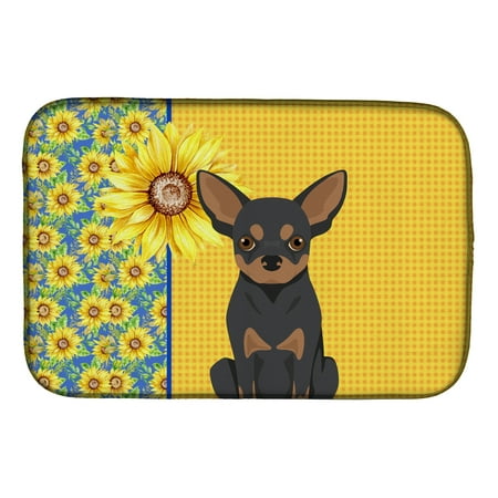 

Summer Sunflowers Black and Tan Chihuahua Dish Drying Mat 14 in x 21 in