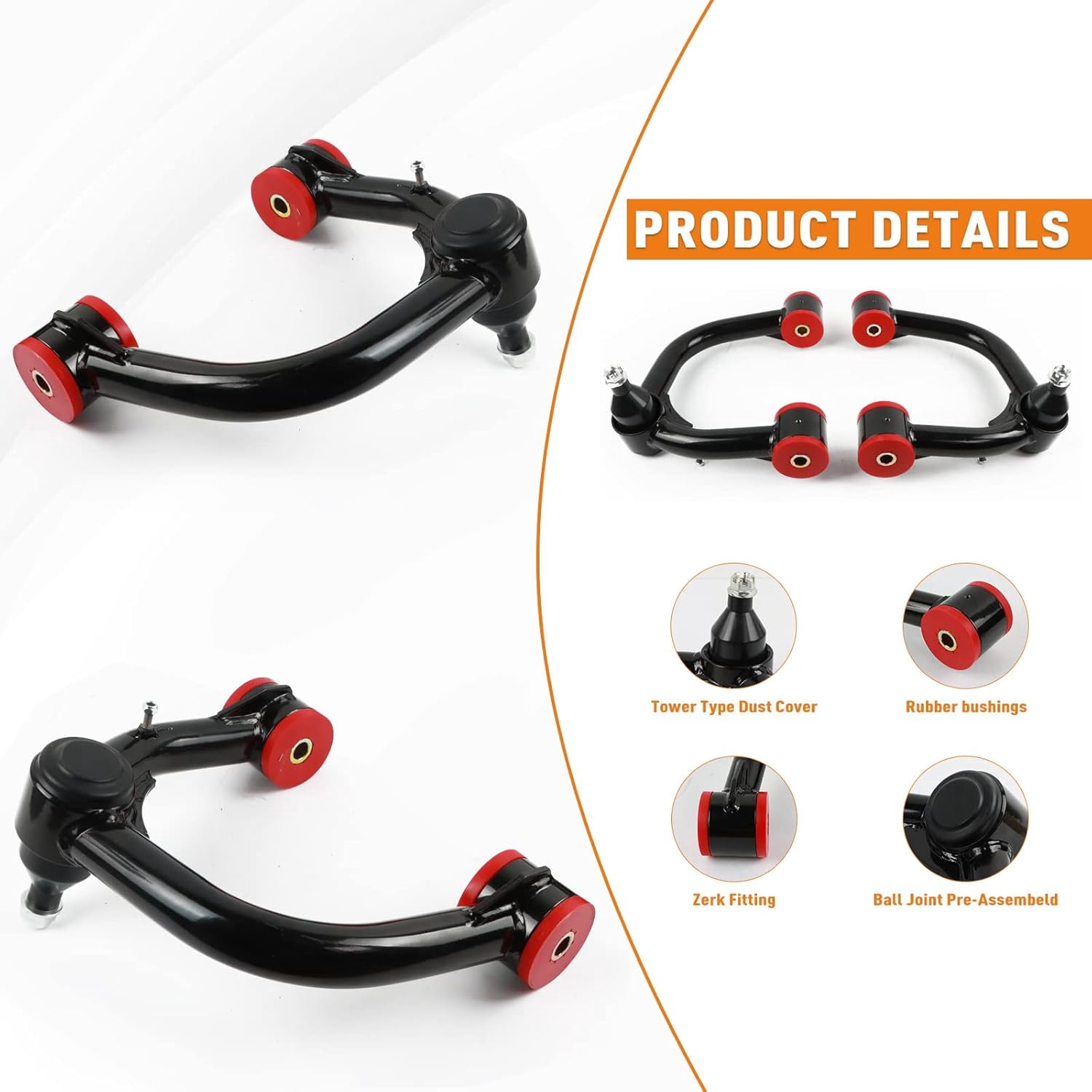 PANGOLIN 2Pcs 2-4" Lift Front Upper Control Arms Fits for 2005-2022 Toyota Tacoma Control Arms Adjustable Suspension Control Arms with Ball Joint