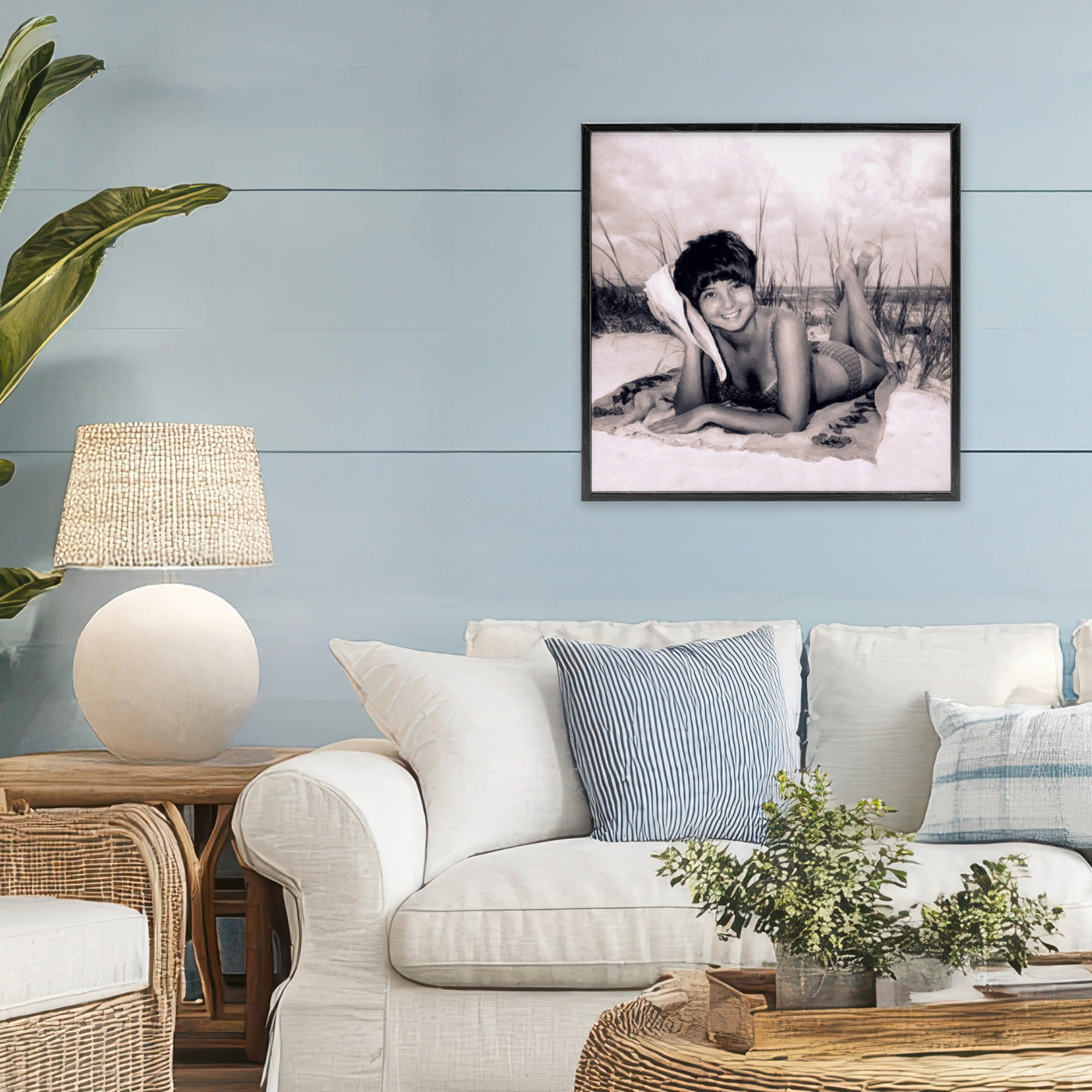 Stupell Industries Vintage Summer Girl with Conch Black Framed Giclee Art, design by Grotto Studios