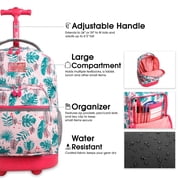 J World Girls Sunrise 18 Rolling Backpack for School and Travel, Palm Leaves