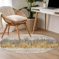 thumbnail image 4 of Round Rug 3.3Ft Washable Non-Slip, Yellow Grey Abstract Circle Area Rugs for Living Room Bedroom, Gradient Geometric Graffiti Retro Wooden Indoor Floor Mats Carpet Runner for Home Decor Aesthetic, 4 of 8
