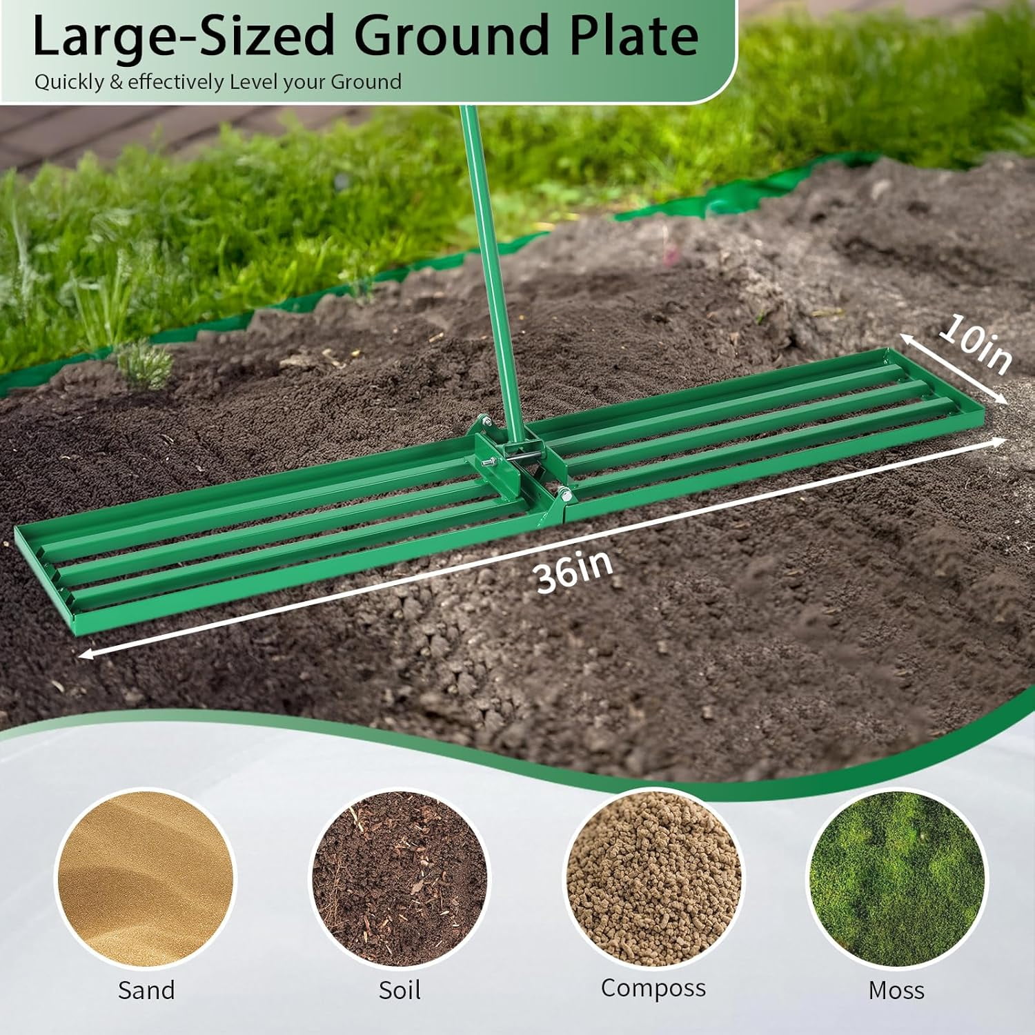 Efoee Lawn Leveling Rake – 36" Steel Handle Yard Leveler, Lawn Level Tool for Creating a Flat Surface - Works for Soil, Dirt, Topdressing and Ground