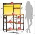thumbnail image 3 of Bakers Rack with Power Outlet and LED Light, 6-Tier Microwave Stand Storage with Wire Basket, Coffee Bar Cabinet with 10 Hooks, Kitchen Island Table for Spices, Pots, Pans, Brown, 3 of 7