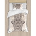 thumbnail image 1 of Oriental Duvet Cover Set Twin Size, Palm Shaped Folkloric Interpretation Ornate Bohemian Details Art, Decorative 2 Piece Bedding Set with 1 Pillow Sham, Warm Taupe and Dark Taupe, by Ambesonne, 1 of 3