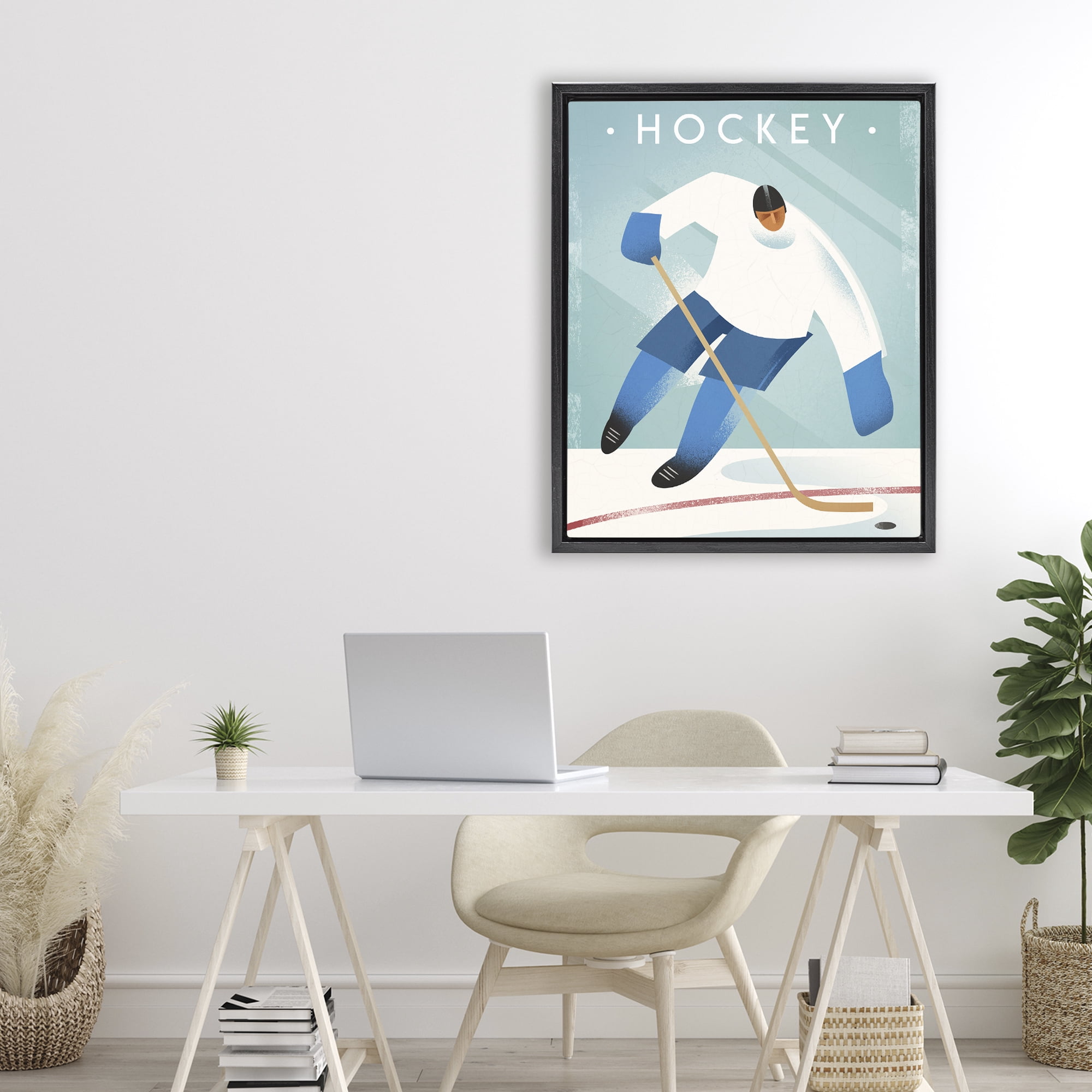 Stupell Industries Vintage Hockey Player Black Framed Floater Canvas Wall Art, design by Martin Wickstrom