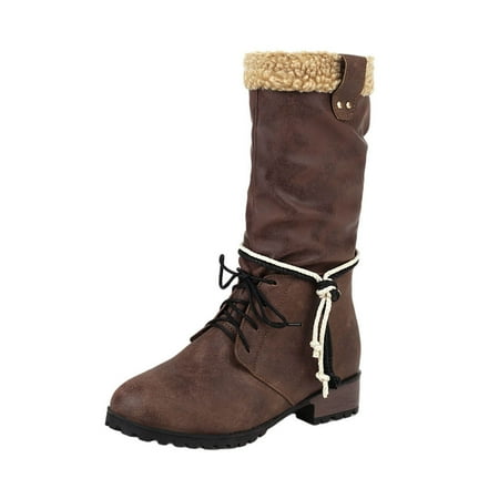 

KBKYBUYZ Thick Heel Comfortable Non-slip Wear-resistant And Warm Strap Middle Tube