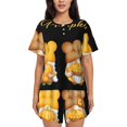 thumbnail image 1 of Balery Pumpkin Pie Gnome Conjunto de Pijama para Mujer con Estampado, Dos Piezas de Manga Corta y Shorts, Ropa de Dormir Suave con Cuello Redondo y Bolsillos-Large, 1 of 6